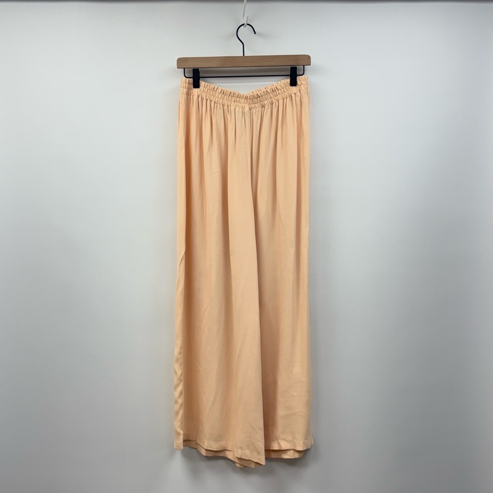 Vintage Henri Bendel High Rise Elastic Waist Pull-On Wide Leg Crop Pant Peach 12